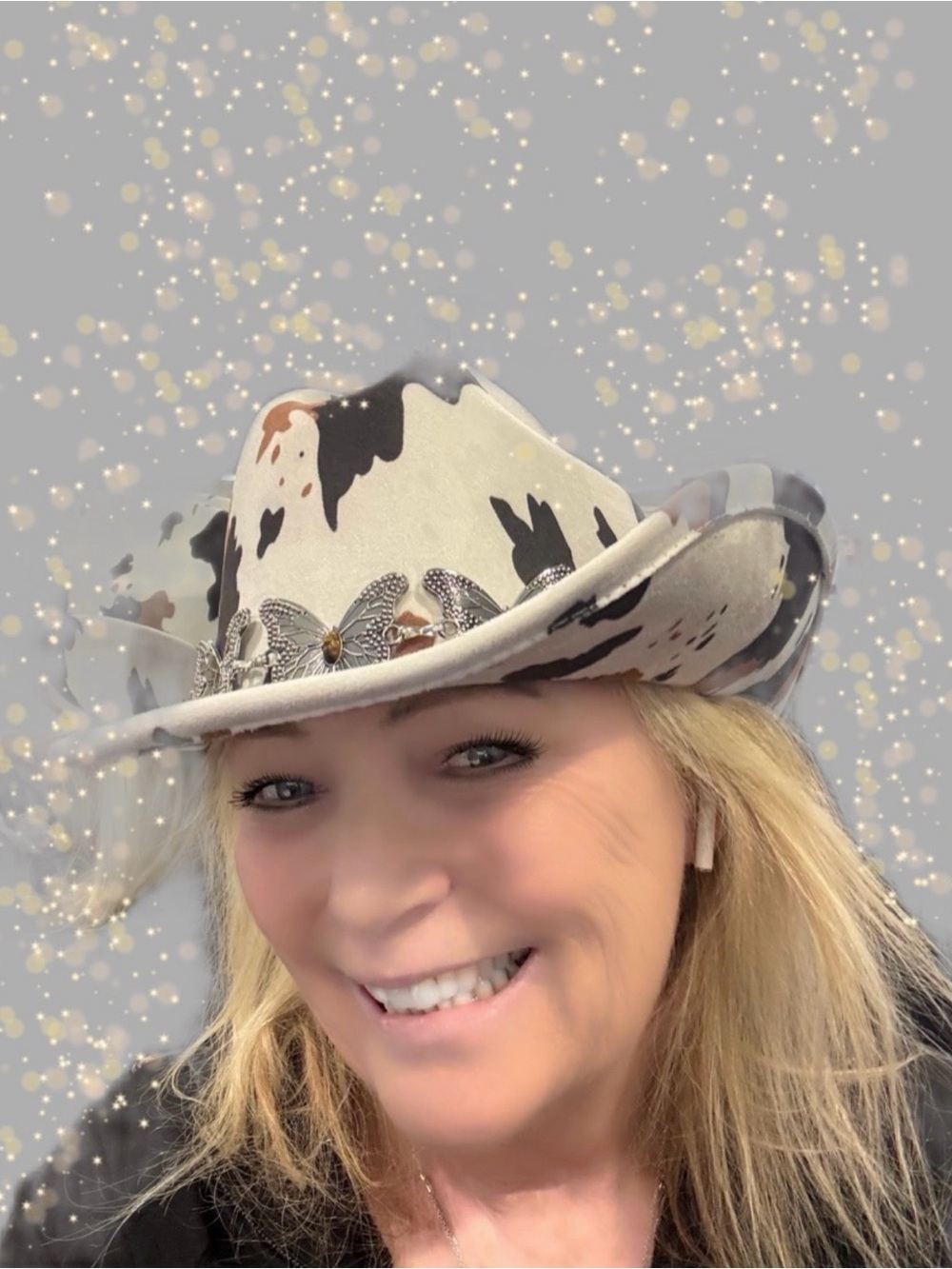 Cowhide Pattern Western Fedora Hat - Cream & Brown